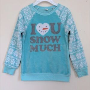 cold crush girls blue fleece plush Christmas graphic slouch sweatshirt Small